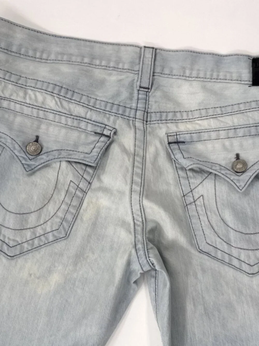 True Religion Jeans Mens 38x34 Ricky Light Blue Denim Distressed Flap Pockets